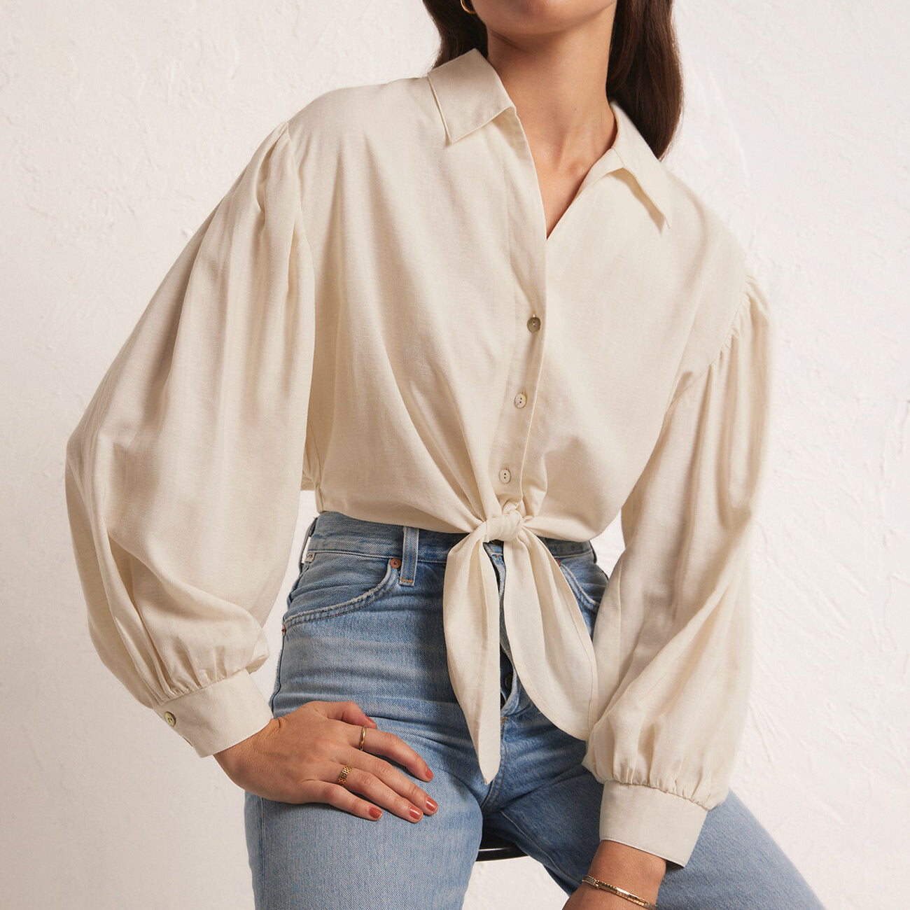 Tegan Tie Front Top-Long Sleeves-Vixen Collection, Day Spa and Women's Boutique Located in Seattle, Washington