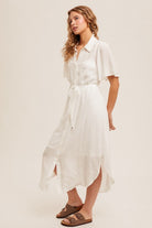 Ivory Bloom Button Down Shirt Dress-Dresses-Vixen Collection, Day Spa and Women's Boutique Located in Seattle, Washington