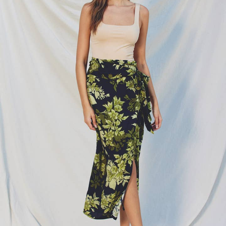 Secret Garden Midi Wrap Skirt-Skirts-Vixen Collection, Day Spa and Women's Boutique Located in Seattle, Washington