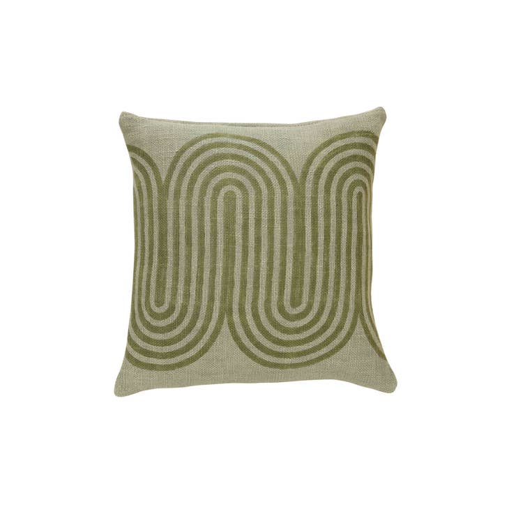 Block Printed Waves Throw Pillow, Winter Sage-Pillows-Vixen Collection, Day Spa and Women's Boutique Located in Seattle, Washington