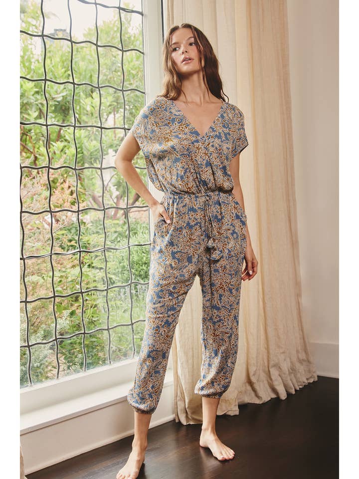 Drifting Dreams Paisley Drawstring Jumpsuit-Jumpsuits-Vixen Collection, Day Spa and Women's Boutique Located in Seattle, Washington