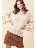 Fringe Sleeve Chunky Cozy Knit Sweater Top-Sweaters-Vixen Collection, Day Spa and Women's Boutique Located in Seattle, Washington