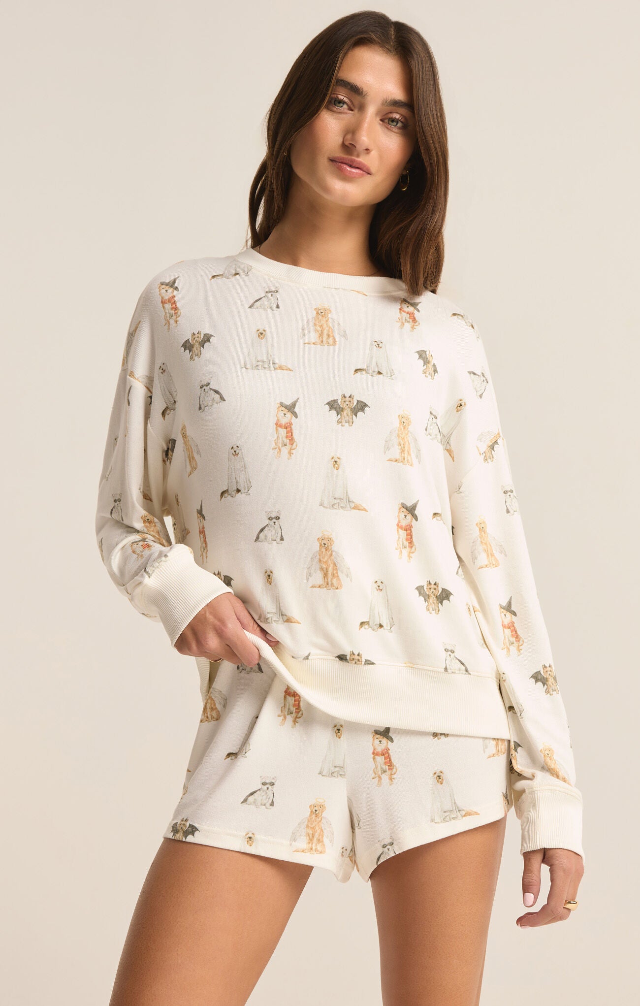 Hey Boo Dog Long Sleeve Top-Loungewear Tops-Vixen Collection, Day Spa and Women's Boutique Located in Seattle, Washington