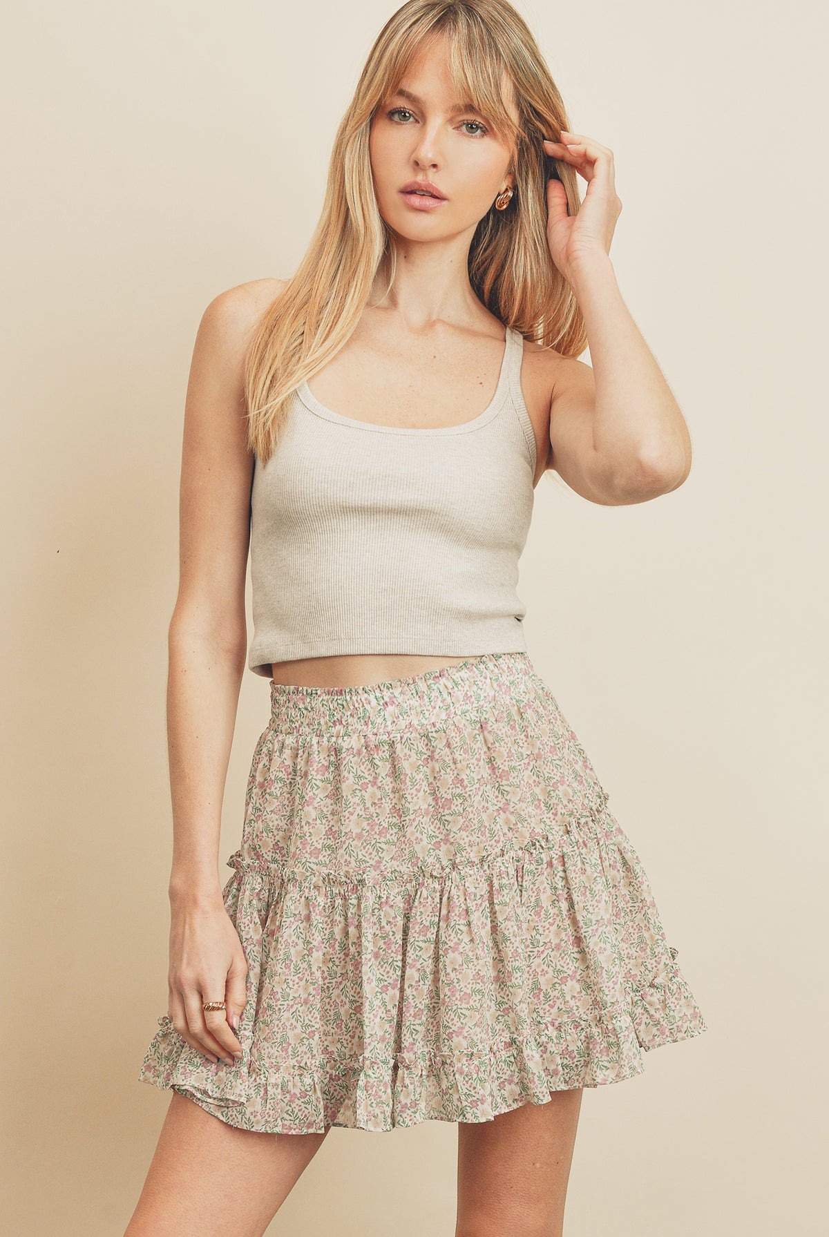 Oh So Ditsy Floral Ruffle Tiered Mini Skirt-Skirts-Vixen Collection, Day Spa and Women's Boutique Located in Seattle, Washington