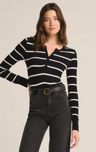 Scarlett Rib Stripe Henley-Long Sleeves-Vixen Collection, Day Spa and Women's Boutique Located in Seattle, Washington