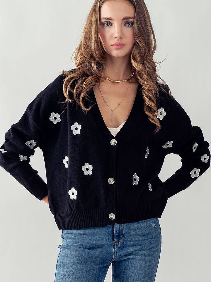 Daisy Flower Cardigan-Cardigans-Vixen Collection, Day Spa and Women's Boutique Located in Seattle, Washington