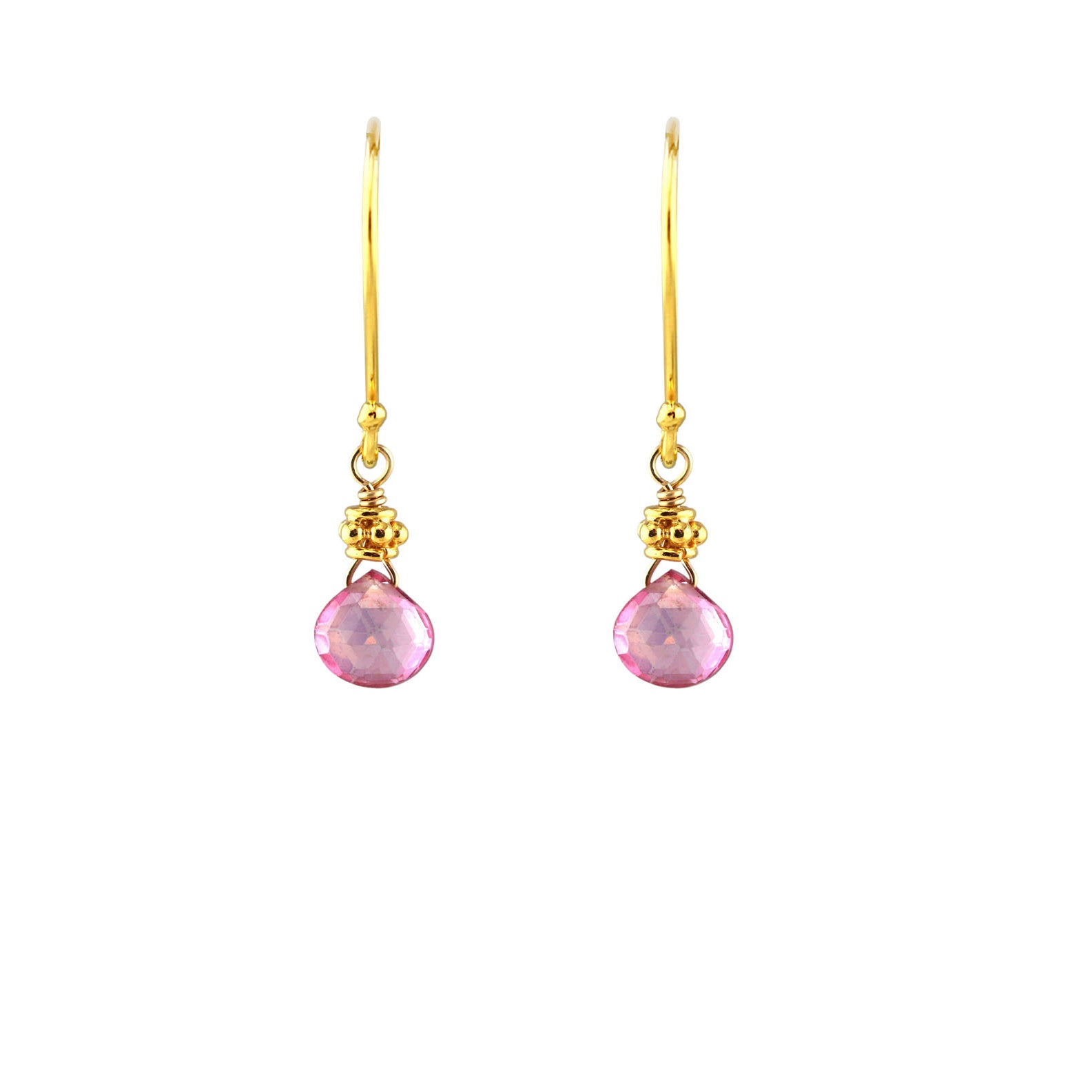 Pink Topaz Tiny Gold Earrings-Earrings-Vixen Collection, Day Spa and Women's Boutique Located in Seattle, Washington