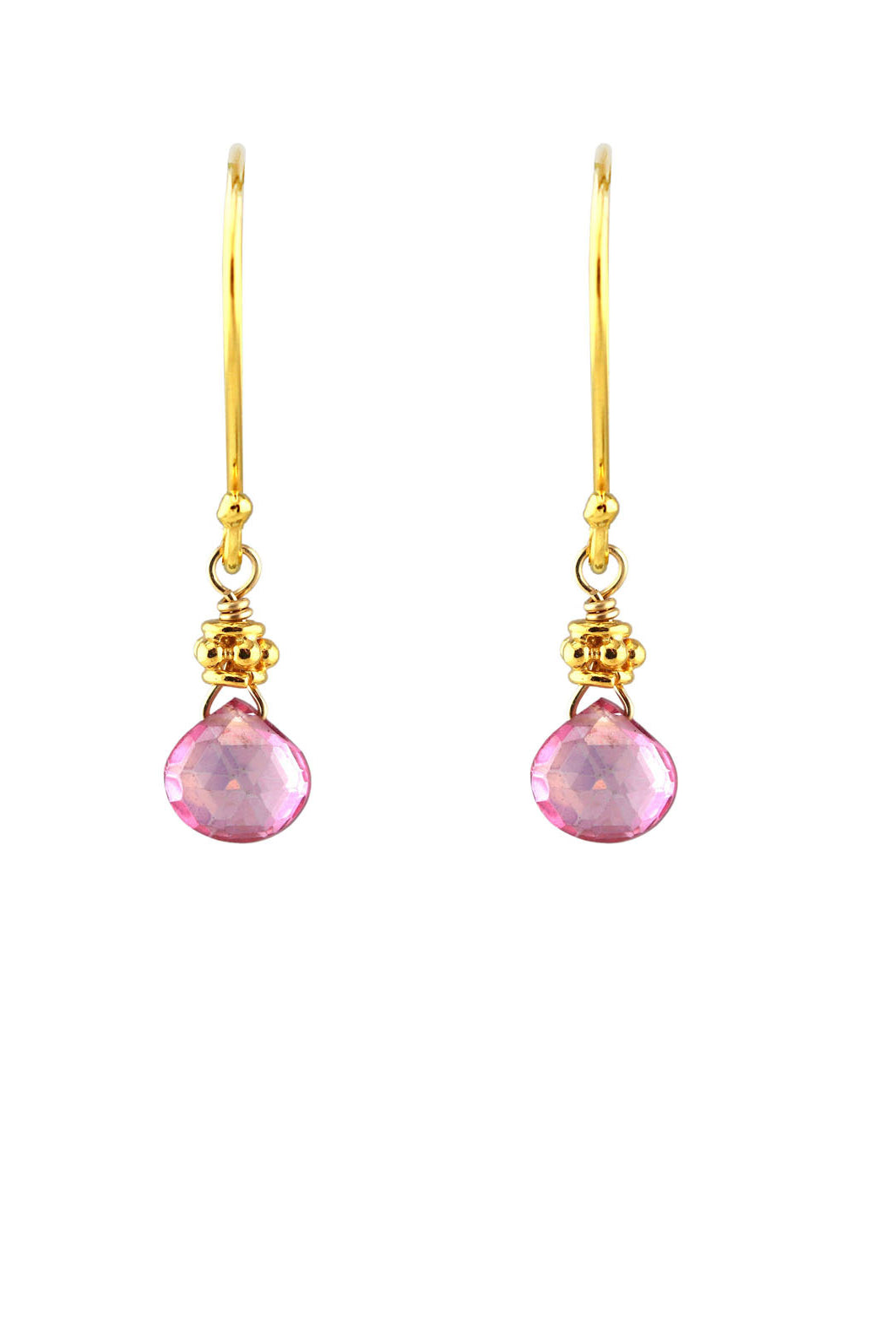 Pink Topaz Tiny Gold Earrings-Earrings-Vixen Collection, Day Spa and Women's Boutique Located in Seattle, Washington