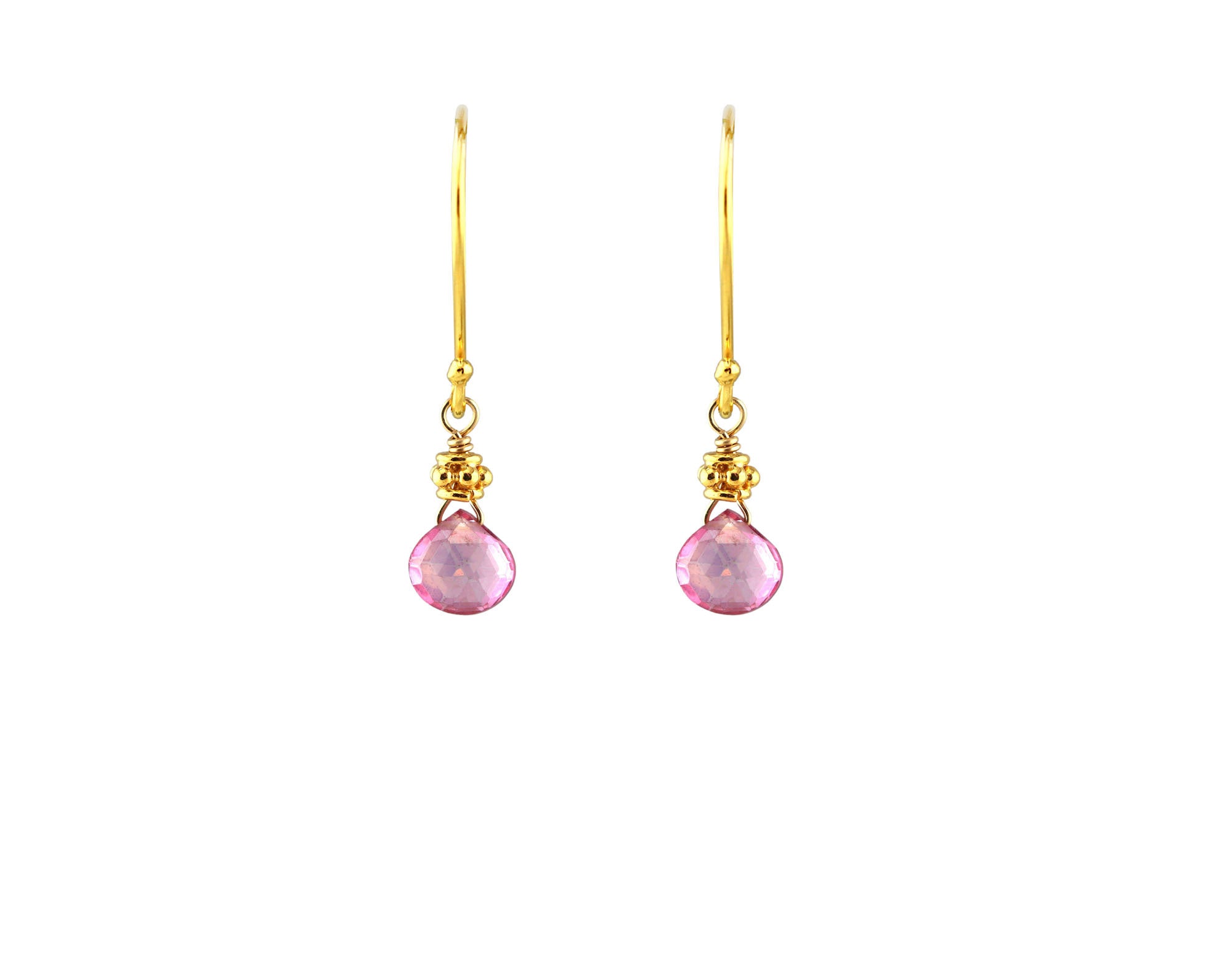 Pink Topaz Tiny Gold Earrings-Earrings-Vixen Collection, Day Spa and Women's Boutique Located in Seattle, Washington