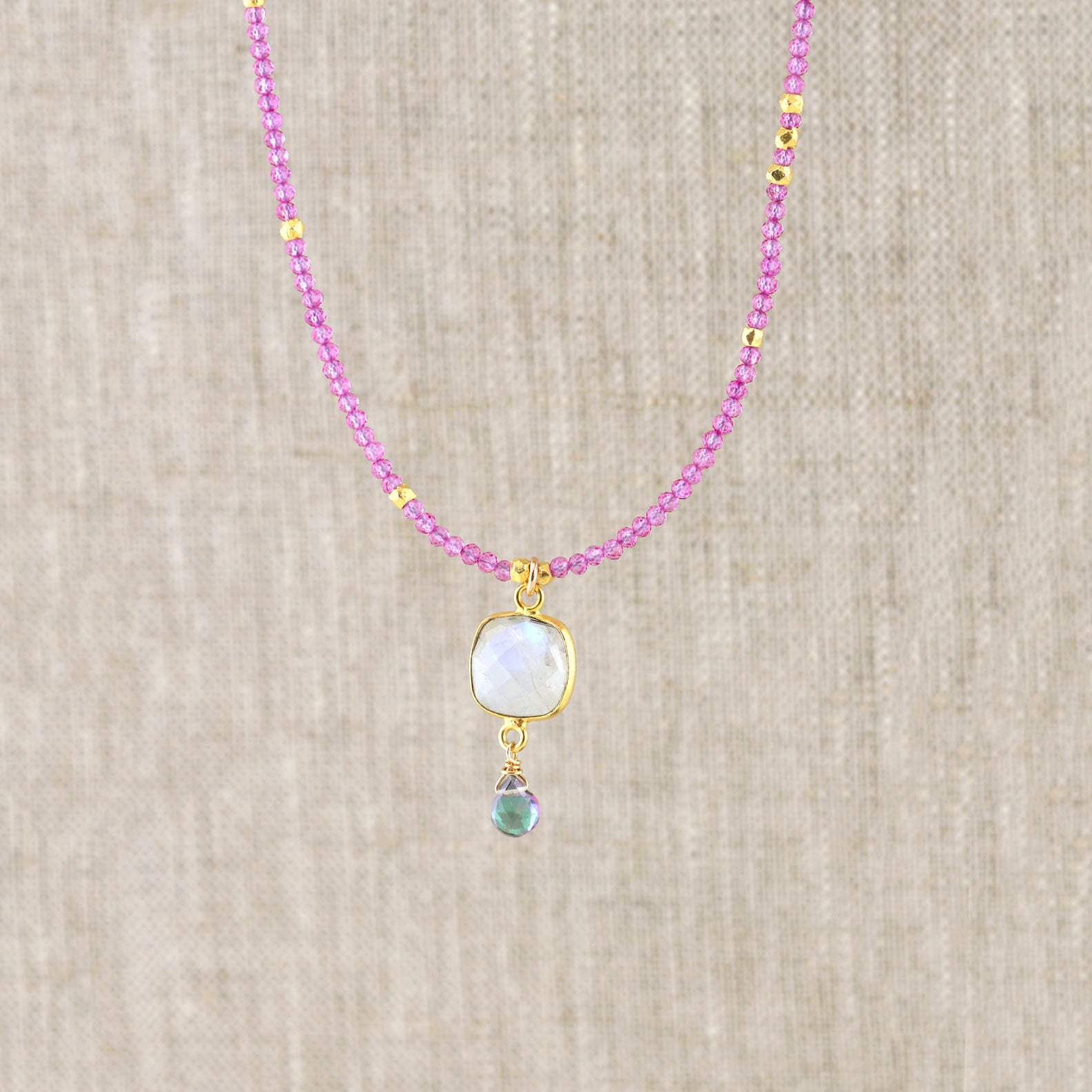 Moonstone Gold Bezel Necklace-Necklaces-Vixen Collection, Day Spa and Women's Boutique Located in Seattle, Washington