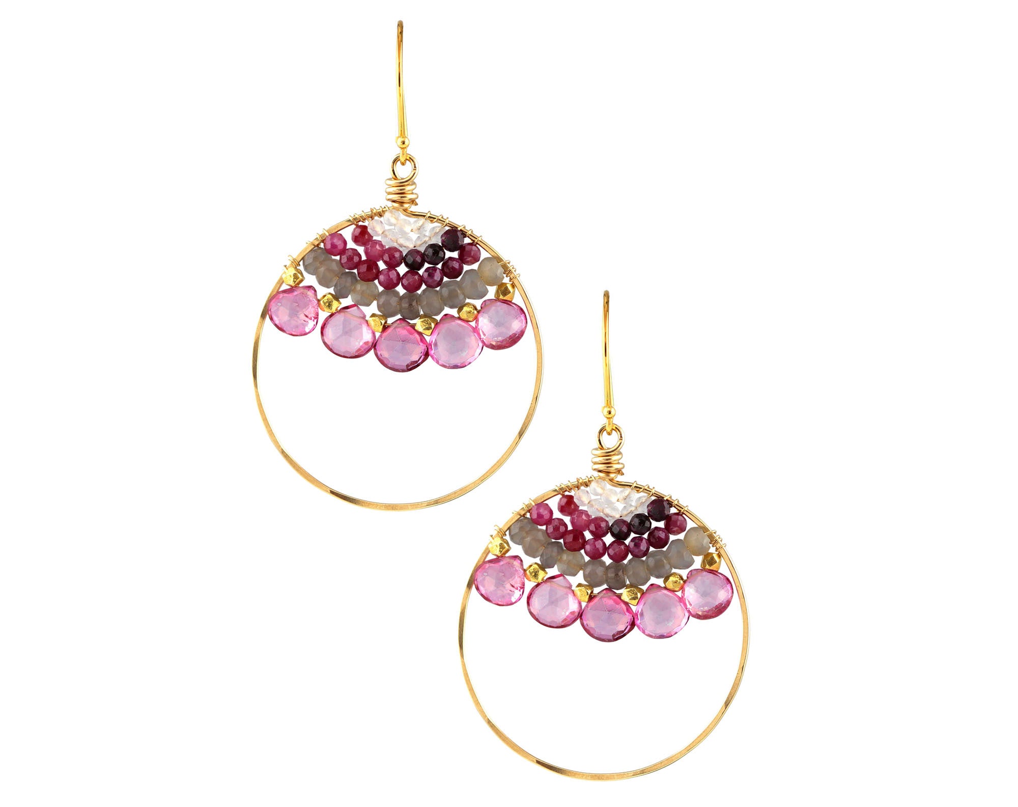 Large Gold Pink Topaz Hoops-Earrings-Vixen Collection, Day Spa and Women's Boutique Located in Seattle, Washington