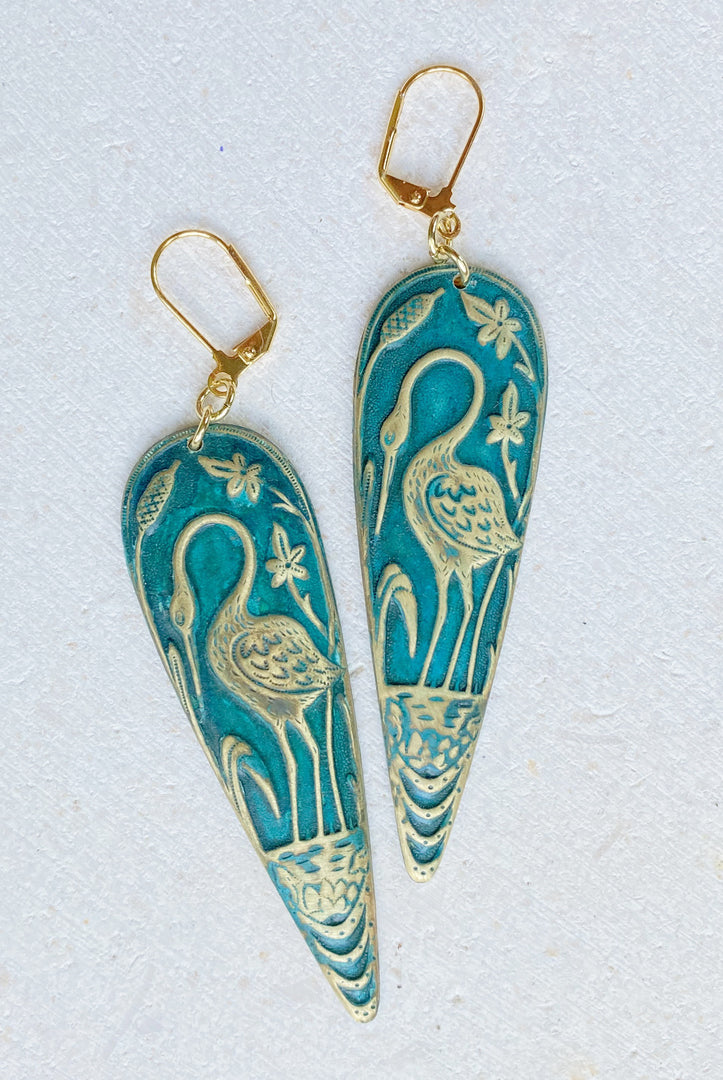 Teal Crane Earrings-Earrings-Vixen Collection, Day Spa and Women's Boutique Located in Seattle, Washington