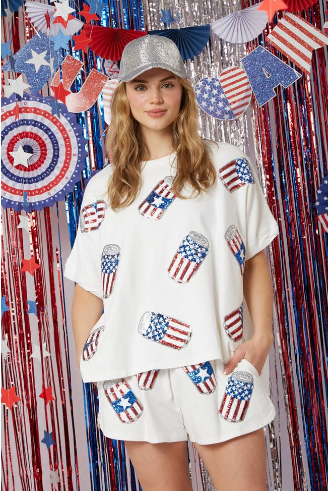 America Beer Can T-Shirt-Short Sleeves-Vixen Collection, Day Spa and Women's Boutique Located in Seattle, Washington
