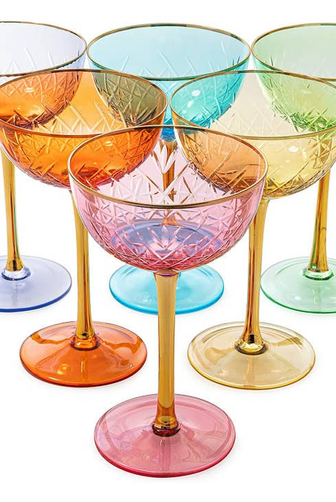 Colored Coupe Art Deco Glasses-Glasswares-Vixen Collection, Day Spa and Women's Boutique Located in Seattle, Washington
