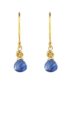 Tiny Gold Bright Blue Kyanite Earrings-Earrings-Vixen Collection, Day Spa and Women's Boutique Located in Seattle, Washington