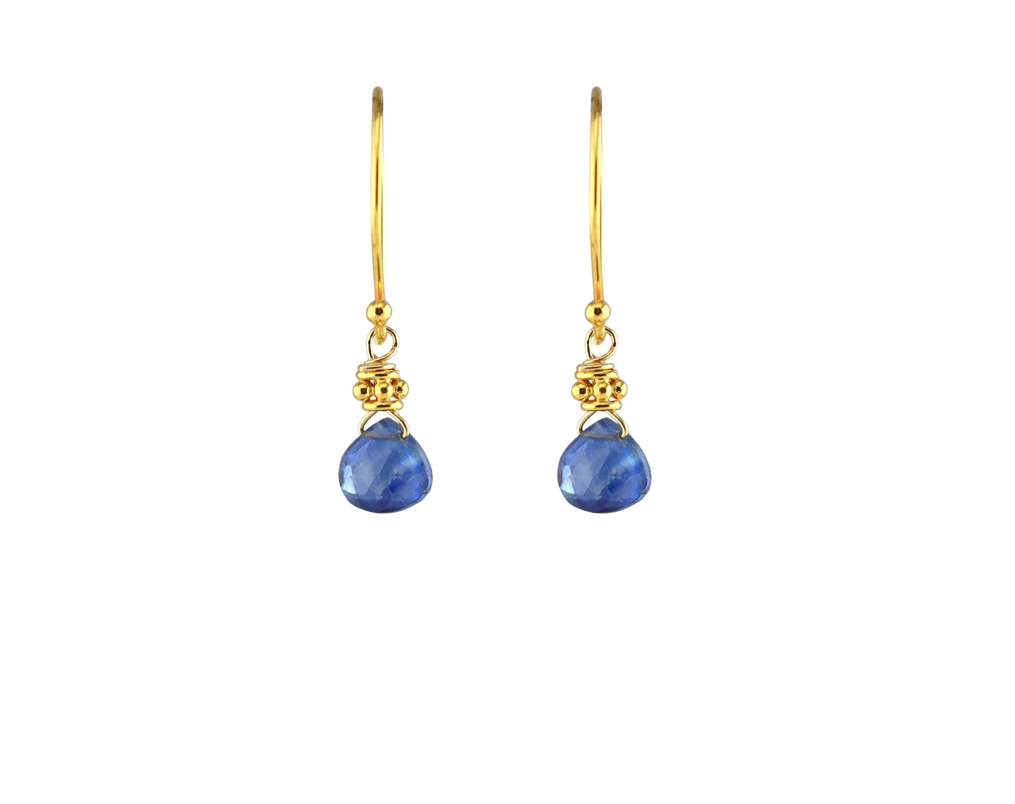 Tiny Gold Bright Blue Kyanite Earrings-Earrings-Vixen Collection, Day Spa and Women's Boutique Located in Seattle, Washington