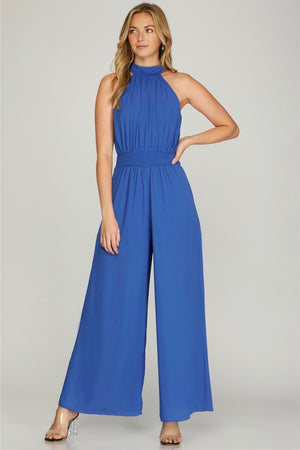 Something Blue Halter Jumpsuit-Jumpsuits-Vixen Collection, Day Spa and Women's Boutique Located in Seattle, Washington