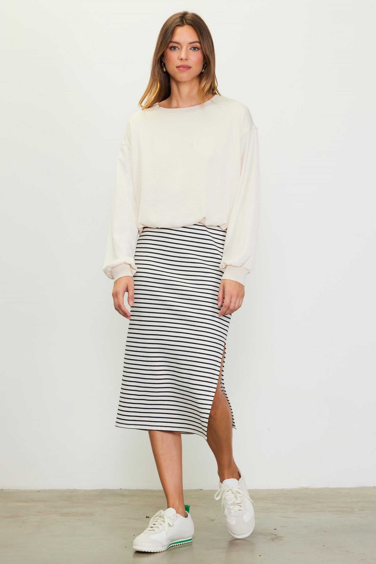 Black and white striped skirt cheap boutique