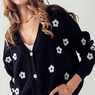 Daisy Flower Cardigan-Cardigans-Vixen Collection, Day Spa and Women's Boutique Located in Seattle, Washington