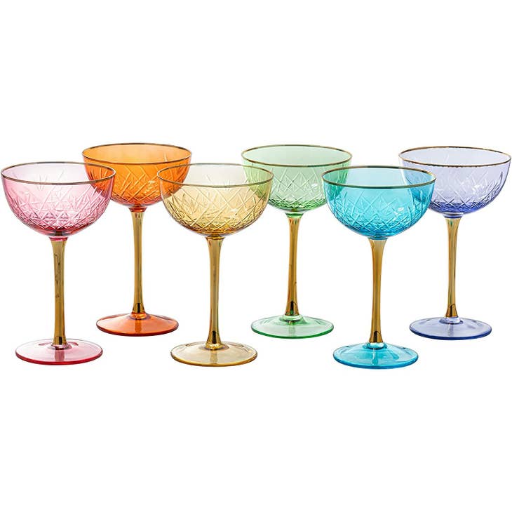 Colored Coupe Art Deco Glasses-Glasswares-Vixen Collection, Day Spa and Women's Boutique Located in Seattle, Washington