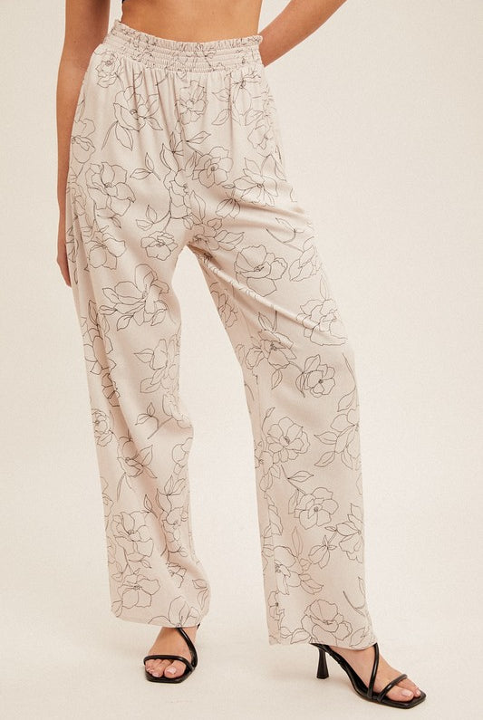 Small Talk Linen Floral Pants-Pants-Vixen Collection, Day Spa and Women's Boutique Located in Seattle, Washington