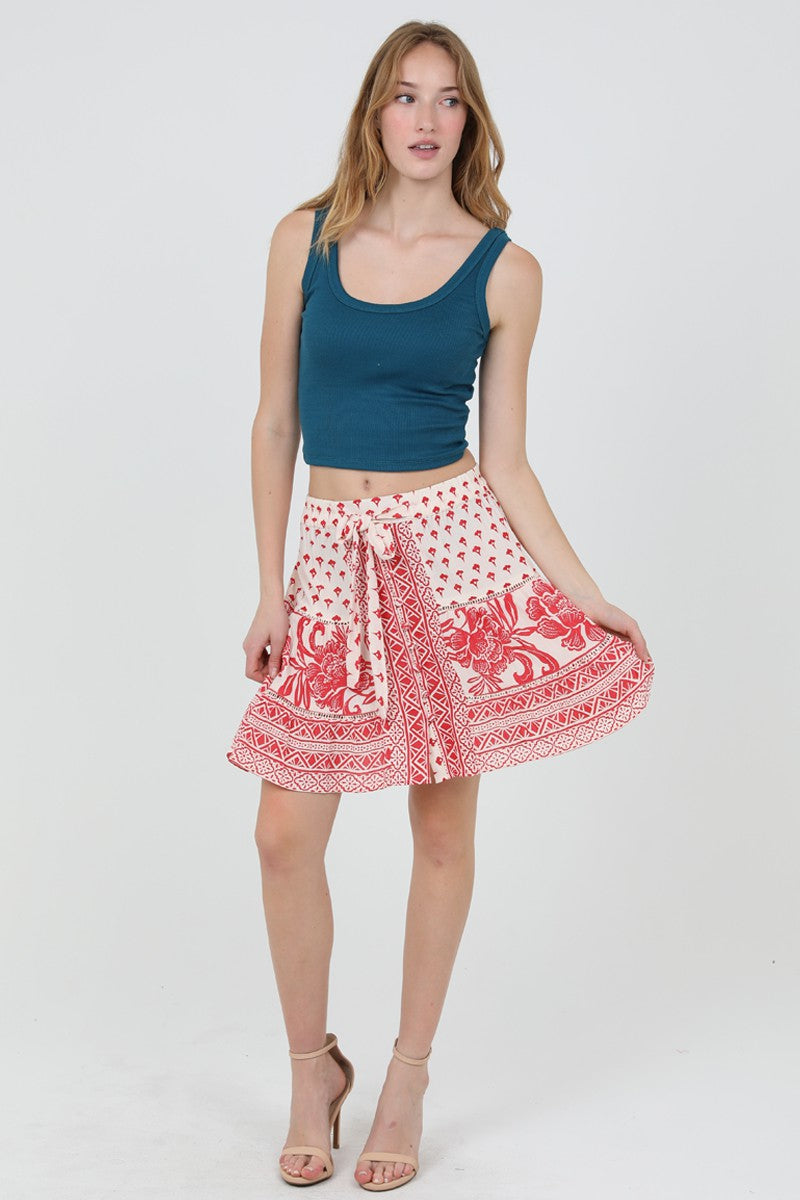 Scarlet Tropical Mini Skirt-Skirts-Vixen Collection, Day Spa and Women's Boutique Located in Seattle, Washington