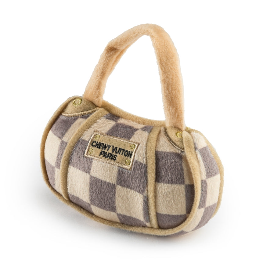Checker Chewy Vuiton Handbag Squeaker Dog Toy-Pet Toys-Vixen Collection, Day Spa and Women's Boutique Located in Seattle, Washington