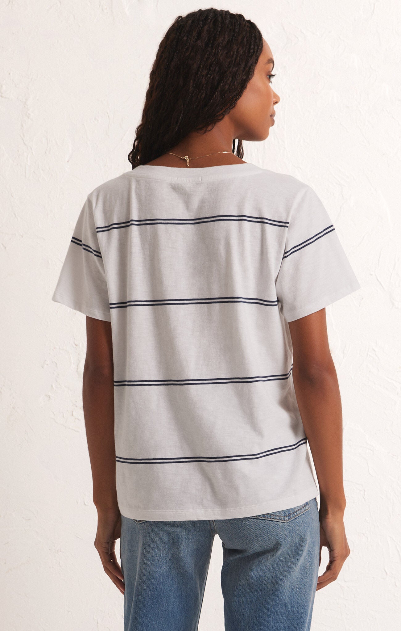 Girlfriend Twin Stripe V-Neck-Short Sleeves-Vixen Collection, Day Spa and Women's Boutique Located in Seattle, Washington
