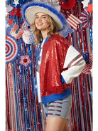 Fourth of July Sequin Bomber Jacket-Jackets-Vixen Collection, Day Spa and Women's Boutique Located in Seattle, Washington