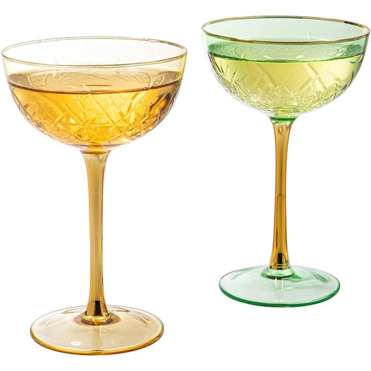 Colored Coupe Art Deco Glasses-Glasswares-Vixen Collection, Day Spa and Women's Boutique Located in Seattle, Washington