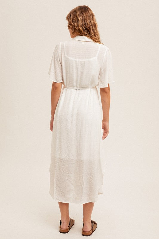 Ivory Bloom Button Down Shirt Dress-Dresses-Vixen Collection, Day Spa and Women's Boutique Located in Seattle, Washington