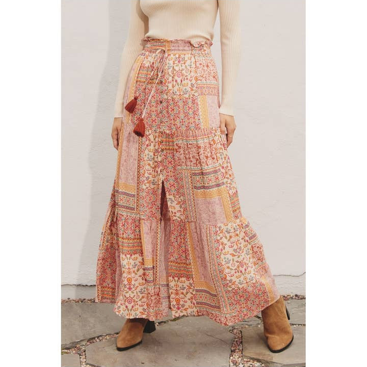 Sunset Soirée Button Accent Tiered Skirt-Skirts-Vixen Collection, Day Spa and Women's Boutique Located in Seattle, Washington