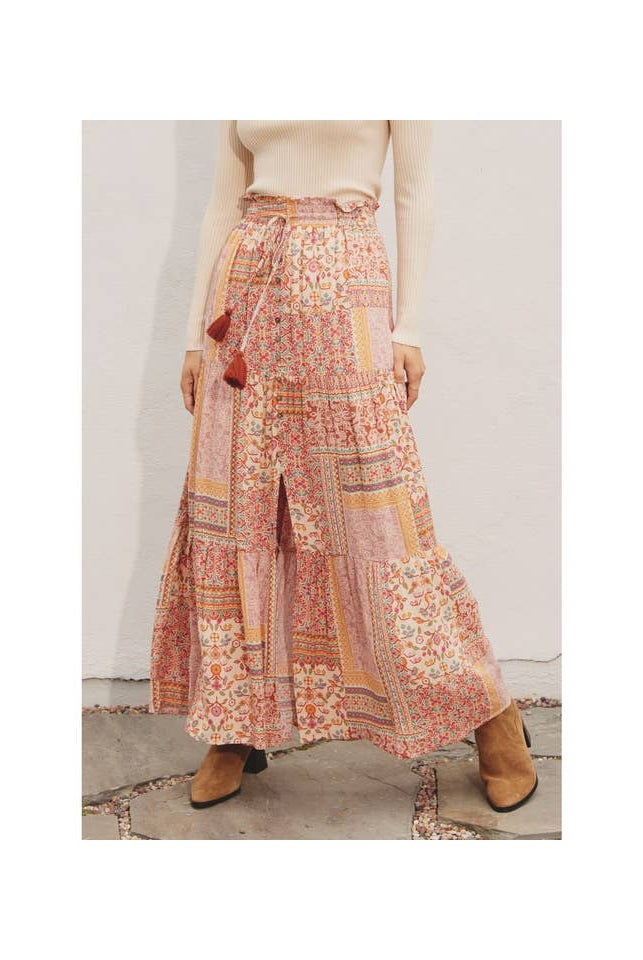 Sunset Soirée Button Accent Tiered Skirt-Skirts-Vixen Collection, Day Spa and Women's Boutique Located in Seattle, Washington