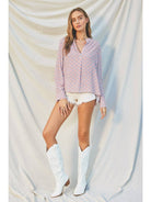 All For Sun Retro Split Collar Blouse-Long Sleeves-Vixen Collection, Day Spa and Women's Boutique Located in Seattle, Washington