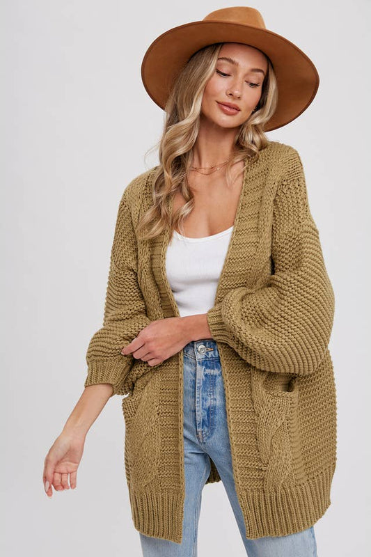 Carmine Fisherman Knit Cardigan-Sweaters-Vixen Collection, Day Spa and Women's Boutique Located in Seattle, Washington