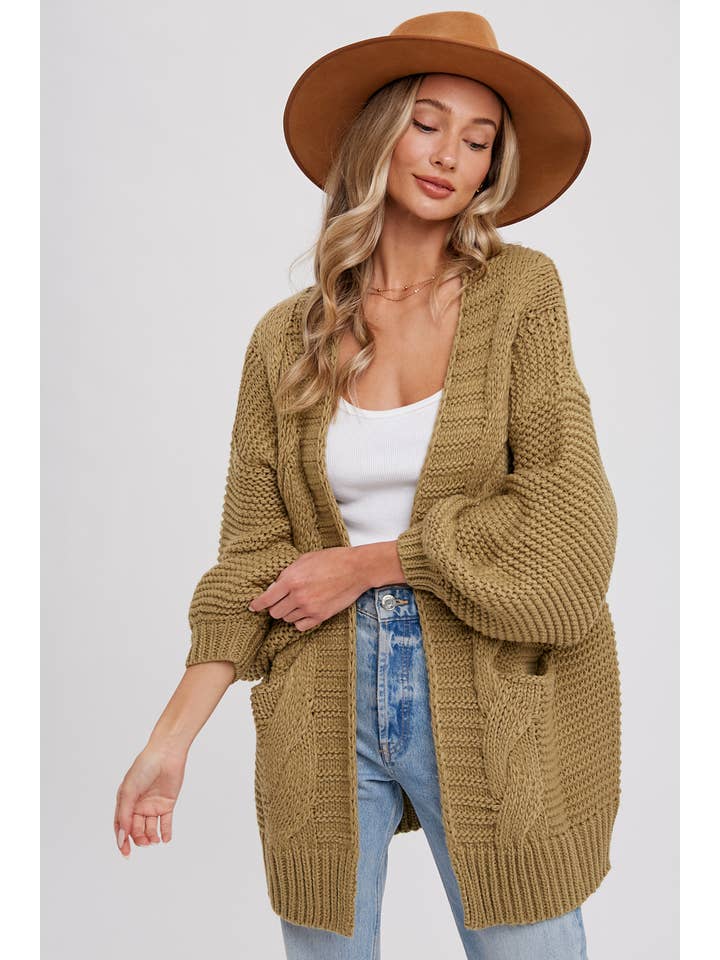 Carmine Fisherman Knit Cardigan-Cardigans-Vixen Collection, Day Spa and Women's Boutique Located in Seattle, Washington