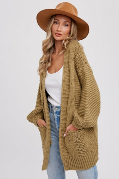 Carmine Fisherman Knit Cardigan-Sweaters-Vixen Collection, Day Spa and Women's Boutique Located in Seattle, Washington
