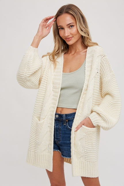 Carmine Fisherman Knit Cardigan-Sweaters-Vixen Collection, Day Spa and Women's Boutique Located in Seattle, Washington