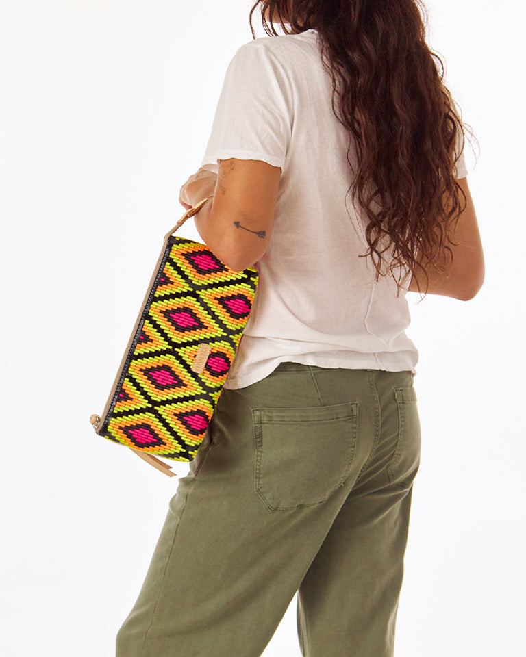 Consuela Diamond Embroidered Leather Clutch | Vixen Collection