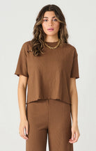 Cocoa Drift Blouse-Short Sleeves-Vixen Collection, Day Spa and Women's Boutique Located in Seattle, Washington