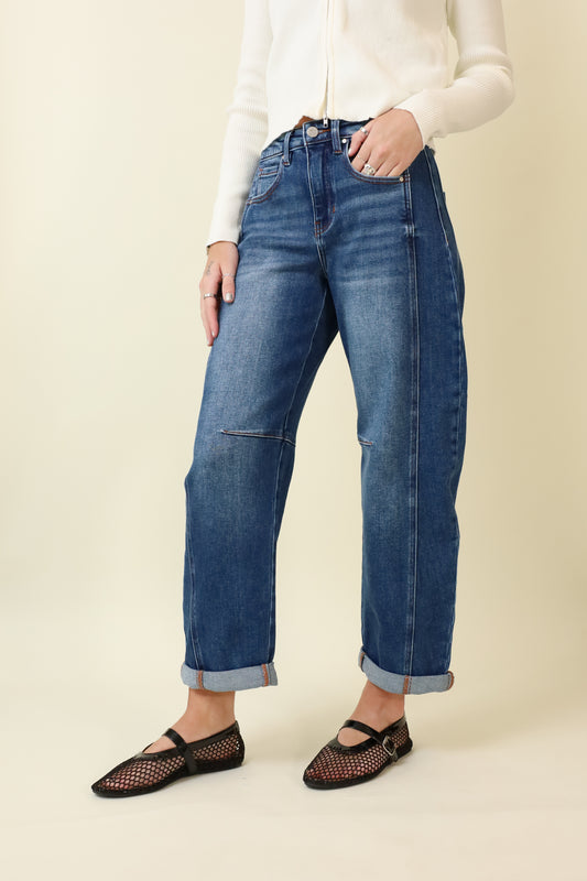 Risen High Rise Barrel Jeans-Denim-Vixen Collection, Day Spa and Women's Boutique Located in Seattle, Washington