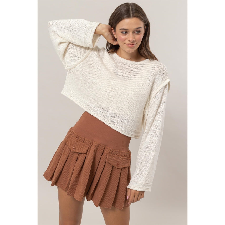 Aylah Cropped Sweater-Long Sleeves-Vixen Collection, Day Spa and Women's Boutique Located in Seattle, Washington