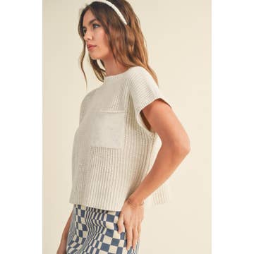 Elegant Half Knit Sweater-Short Sleeves-Vixen Collection, Day Spa and Women's Boutique Located in Seattle, Washington