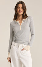 Scarlett Micro Stripe Rib Henley-Long Sleeves-Vixen Collection, Day Spa and Women's Boutique Located in Seattle, Washington