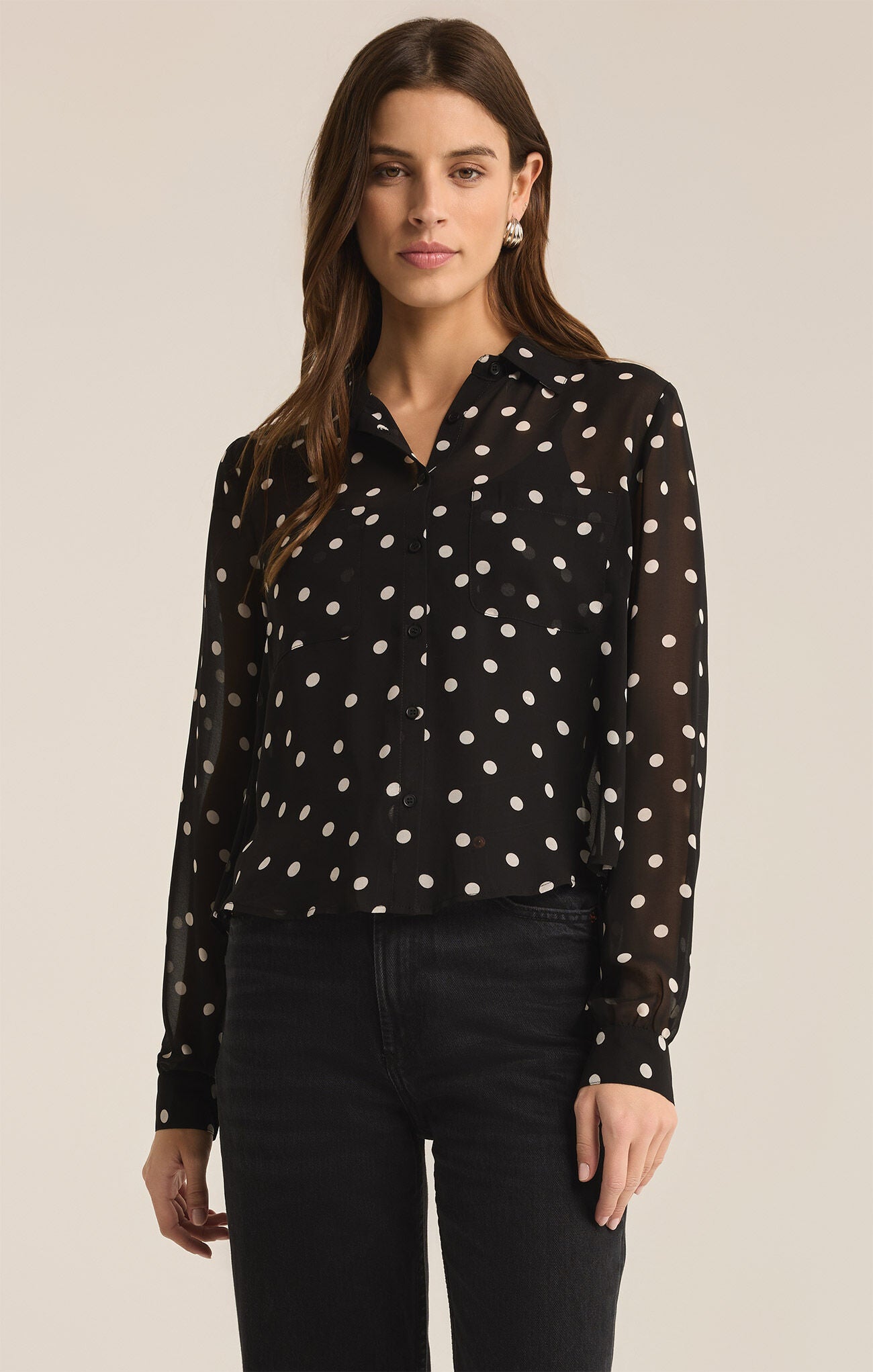 Vivienne Polka Dot Top-Long Sleeves-Vixen Collection, Day Spa and Women's Boutique Located in Seattle, Washington