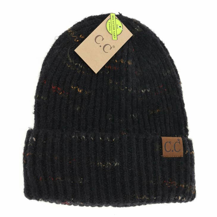 Black View. C.C. Beanie Marble Knit Cuff Beanie-Hats-Vixen Collection, Day Spa and Women's Boutique Located in Seattle, Washington