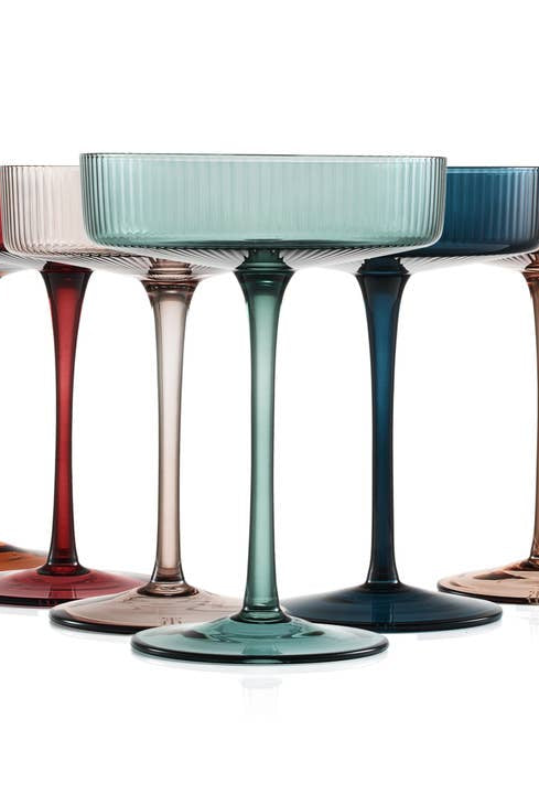 Art Deco Ribbed Pastel Coupe-Drinkware-Vixen Collection, Day Spa and Women's Boutique Located in Seattle, Washington
