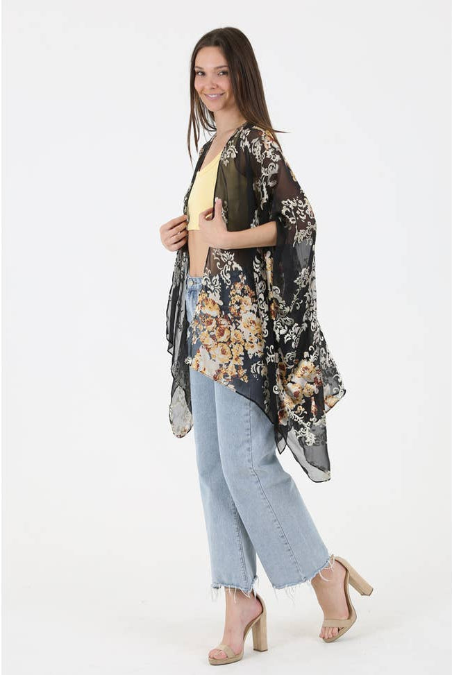 Burnout Floral Kimono-Kimonos-Vixen Collection, Day Spa and Women's Boutique Located in Seattle, Washington