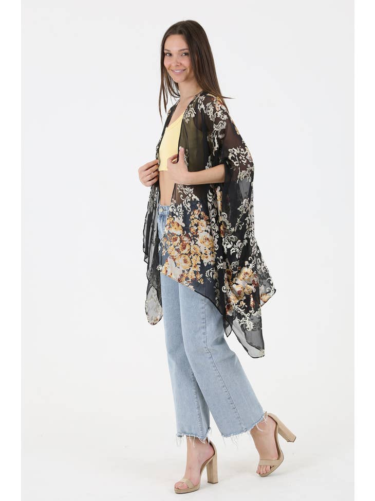 Burnout Floral Kimono-Kimonos-Vixen Collection, Day Spa and Women's Boutique Located in Seattle, Washington