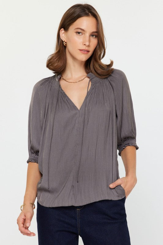 Willow Drawstring Blouse-Short Sleeves-Vixen Collection, Day Spa and Women's Boutique Located in Seattle, Washington